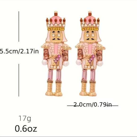 Christmas Earrings Toy Soldier With Crystal Eyes Pearl Feet Blue Crystal NEW - Picture 2 of 3